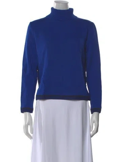 Pre-owned St John Wool Turtleneck Sweater In Blue