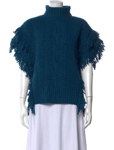 Pre-owned St John Wool Turtleneck Sweater In Blue