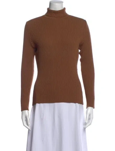 Pre-owned St John Wool Turtleneck Sweater In Brown