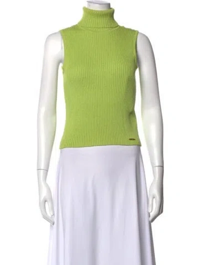Pre-owned St John Wool Turtleneck Sweater In Green