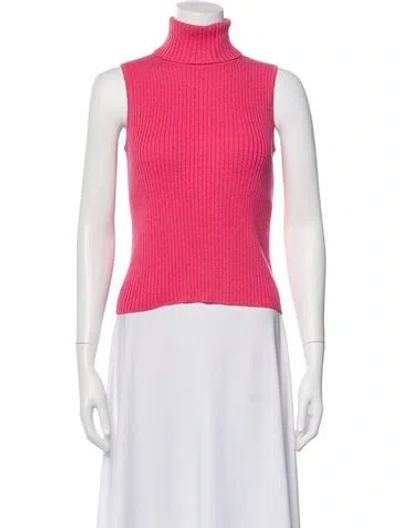 Pre-owned St John Wool Turtleneck Sweater In Pink