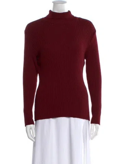 Pre-owned St John Wool Turtleneck Sweater In Red