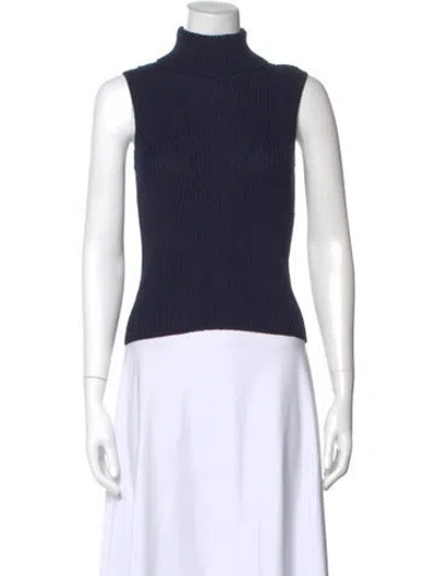 Pre-owned St John Wool Turtleneck Top In Blue
