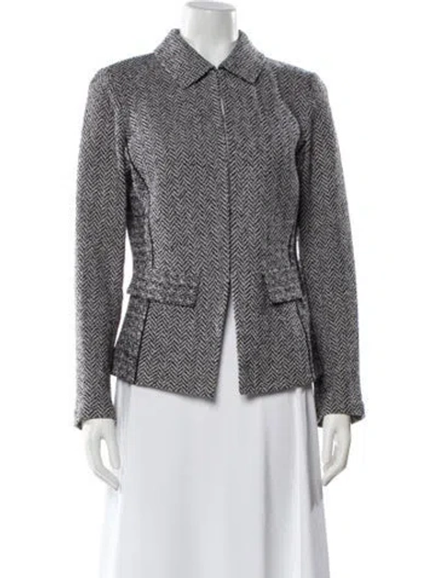 Pre-owned St John Wool Tweed Pattern Blazer In Black