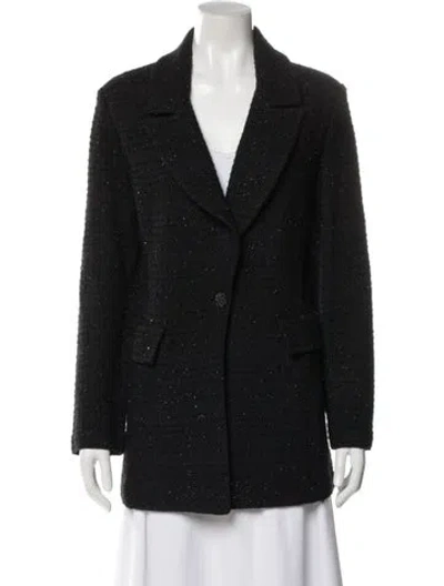 Pre-owned St John Wool Tweed Pattern Blazer In Black