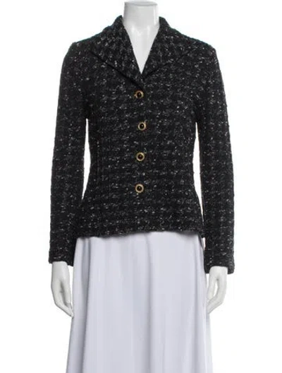 Pre-owned St John Wool Tweed Pattern Blazer In Black