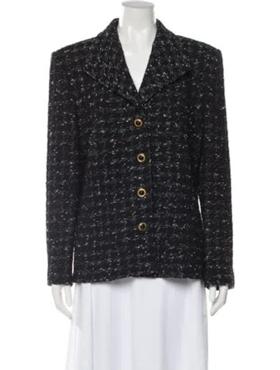 Pre-owned St John Wool Tweed Pattern Blazer In Black