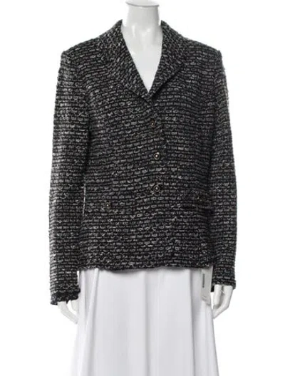 Pre-owned St John Wool Tweed Pattern Blazer In Black