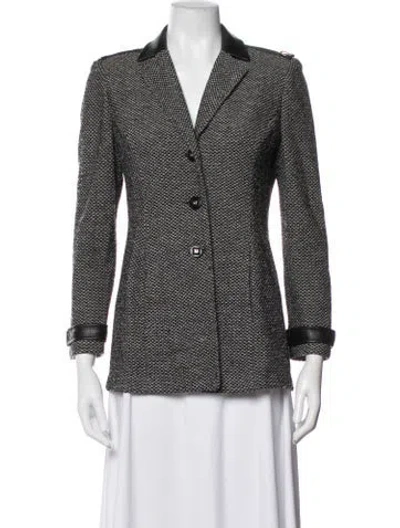 Pre-owned St John Wool Tweed Pattern Blazer In Black