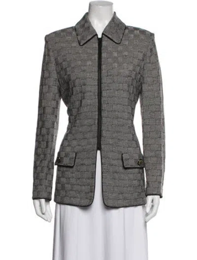Pre-owned St John Wool Tweed Pattern Blazer In Black