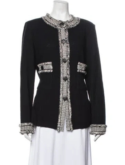 Pre-owned St John Wool Tweed Pattern Blazer In Black