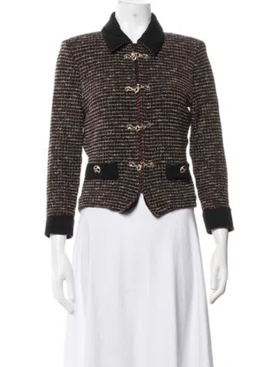 Pre-owned St John Wool Tweed Pattern Blazer In Black