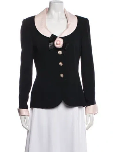 Pre-owned St John Wool Tweed Pattern Blazer In Black