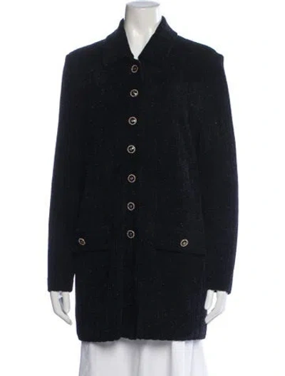 Pre-owned St John Wool Tweed Pattern Blazer In Black/metallic