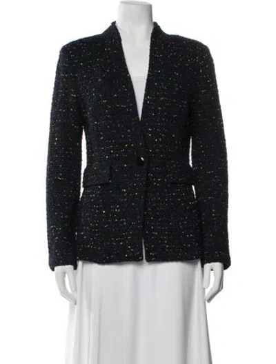 Pre-owned St John Wool Tweed Pattern Blazer In Blue