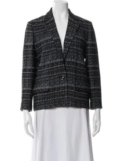 Pre-owned St John Wool Tweed Pattern Blazer In Blue