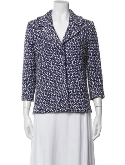 Pre-owned St John Wool Tweed Pattern Blazer In Blue