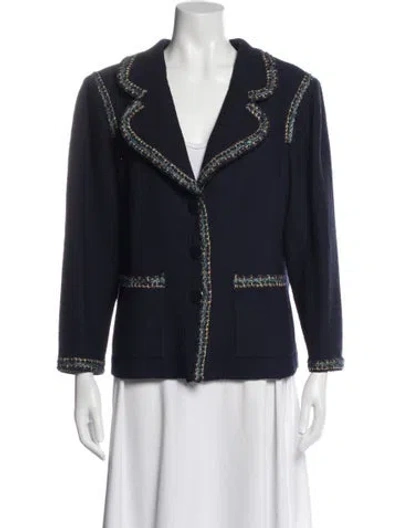 Pre-owned St John Wool Tweed Pattern Blazer In Blue