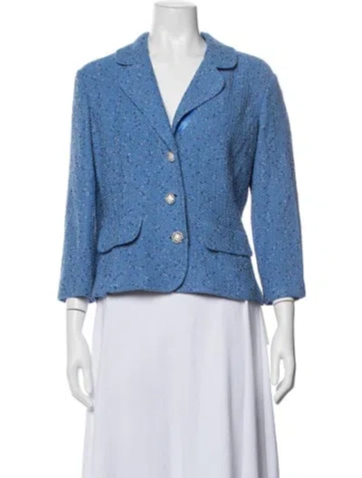 Pre-owned St John Wool Tweed Pattern Blazer In Blue