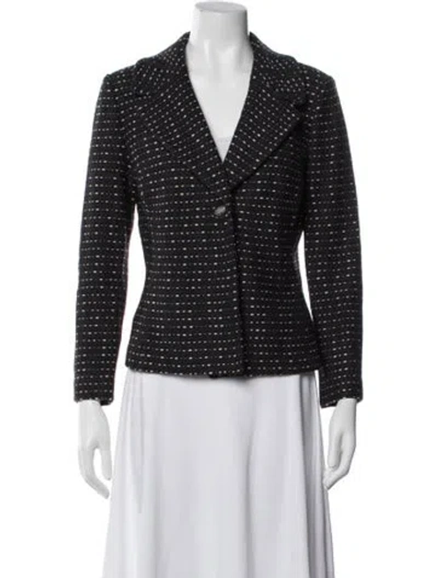 Pre-owned St John Wool Tweed Pattern Blazer In Blue