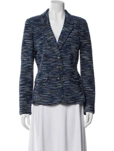Pre-owned St John Wool Tweed Pattern Blazer In Blue