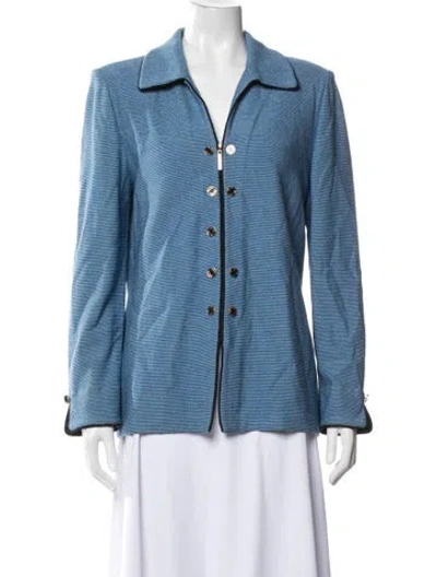 Pre-owned St John Wool Tweed Pattern Blazer In Blue