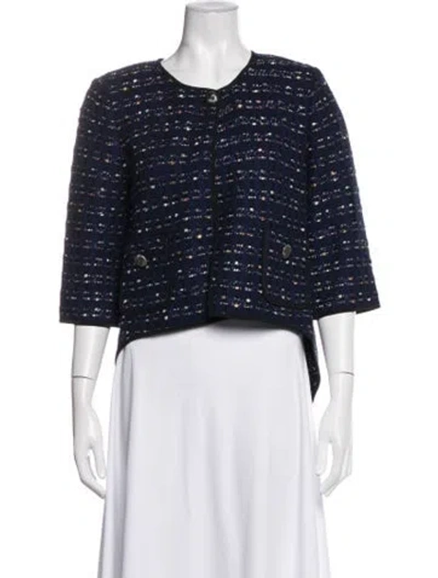 Pre-owned St John Wool Tweed Pattern Blazer In Blue