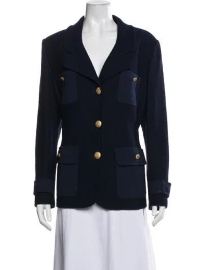 Pre-owned St John Wool Tweed Pattern Blazer In Blue