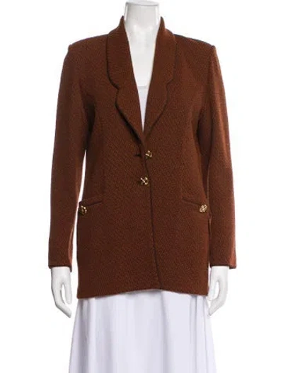 Pre-owned St John Wool Tweed Pattern Blazer In Brown