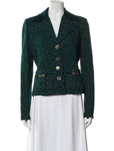 Pre-owned St John Wool Tweed Pattern Blazer In Green