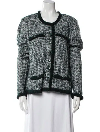 Pre-owned St John Wool Tweed Pattern Blazer In Green