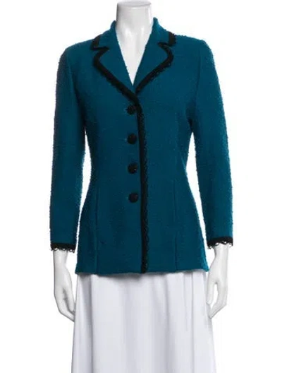 Pre-owned St John Wool Tweed Pattern Blazer In Green