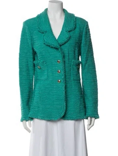 Pre-owned St John Wool Tweed Pattern Blazer In Green