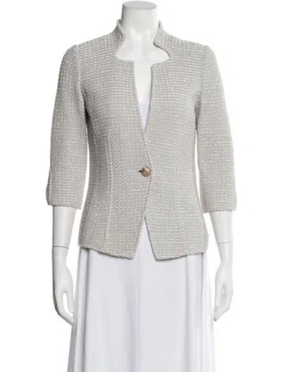 Pre-owned St John Wool Tweed Pattern Blazer In Grey