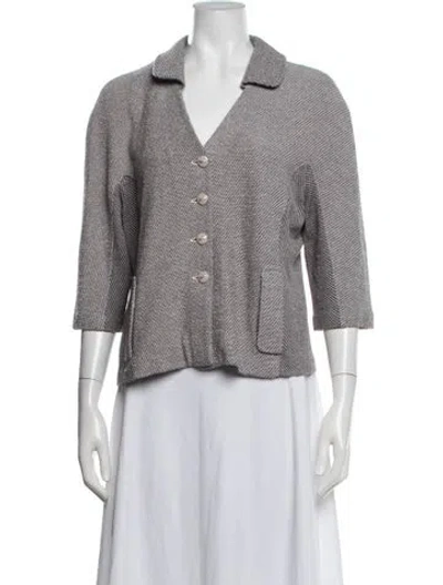 Pre-owned St John Wool Tweed Pattern Blazer In Grey