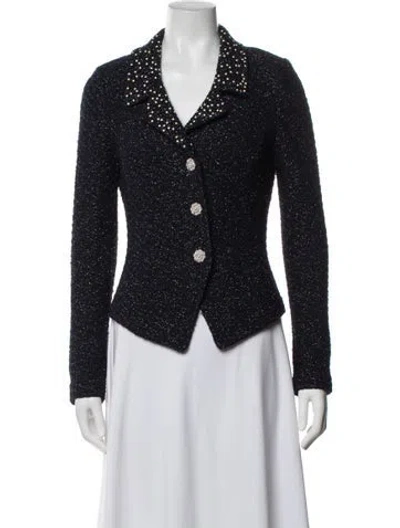 Pre-owned St John Wool Tweed Pattern Blazer In Metallic/purple
