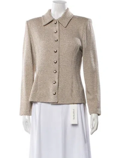 Pre-owned St John Wool Tweed Pattern Blazer In Neutral
