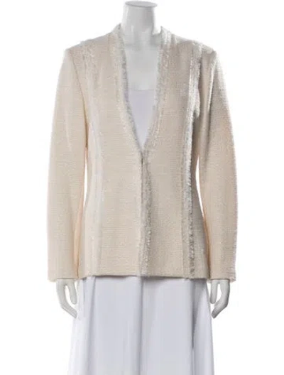 Pre-owned St John Wool Tweed Pattern Blazer In Neutral