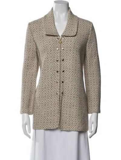 Pre-owned St John Wool Tweed Pattern Blazer In Neutral