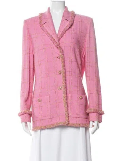 Pre-owned St John Wool Tweed Pattern Blazer In Pink