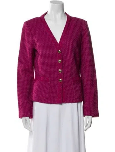 Pre-owned St John Wool Tweed Pattern Blazer In Pink