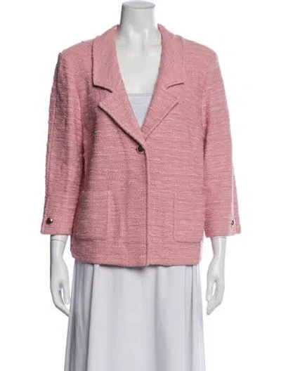 Pre-owned St John Wool Tweed Pattern Blazer In Pink