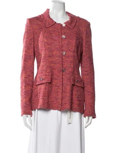 Pre-owned St John Wool Tweed Pattern Blazer In Pink