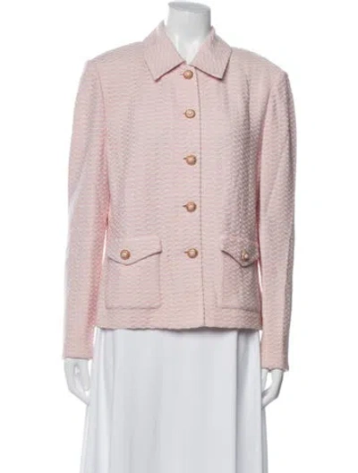 Pre-owned St John Wool Tweed Pattern Blazer In Pink