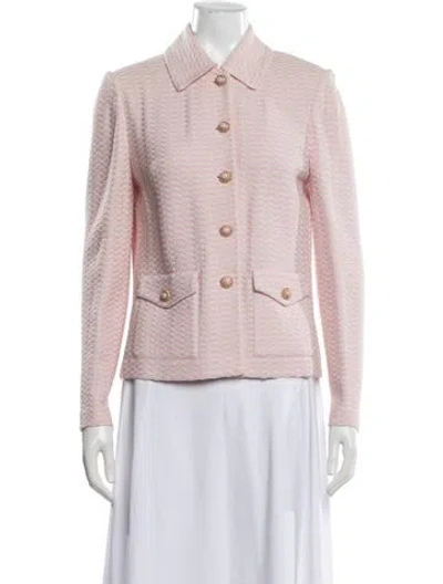 Pre-owned St John Wool Tweed Pattern Blazer In Pink