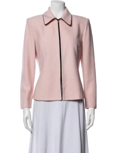 Pre-owned St John Wool Tweed Pattern Blazer In Pink