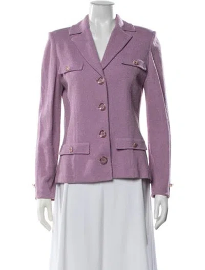 Pre-owned St John Wool Tweed Pattern Blazer In Purple