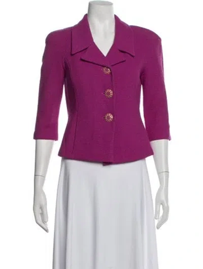 Pre-owned St John Wool Tweed Pattern Blazer In Purple