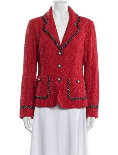 Pre-owned St John Wool Tweed Pattern Blazer In Red