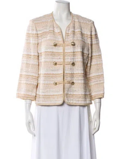 Pre-owned St John Wool Tweed Pattern Blazer In White